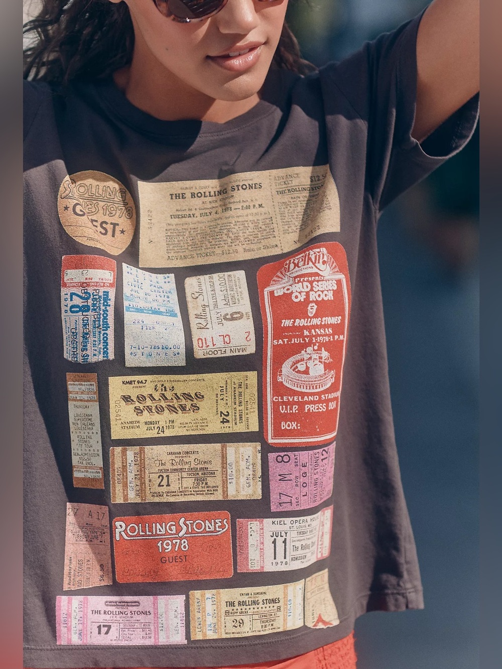 NWT LETLUV Anthropologie Rolling Stones Tickets Graphic Tee Shirt S